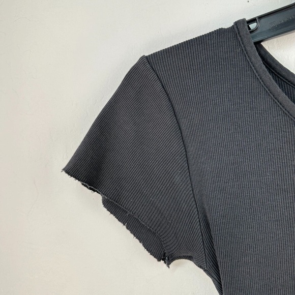 Nation Top Womens Blouse Small Gray Button Tie Knot Cap Sleeve Cotton Pullover - Picture 2 of 9